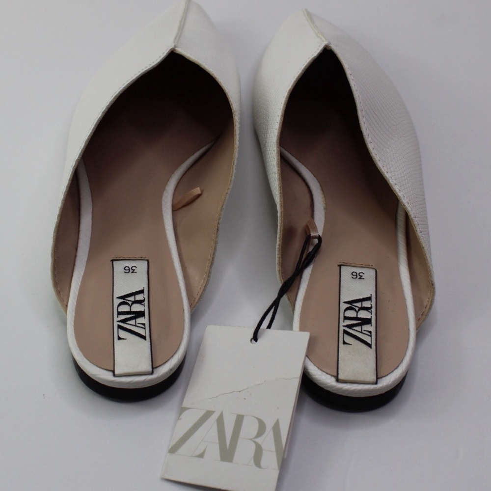 Zara Minimalist White Animal Embossed Mule Flats 6 - Picture 10 of 12